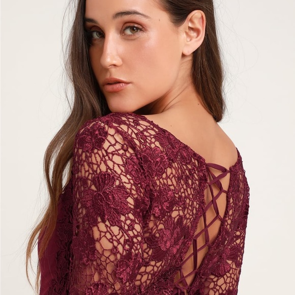 Lulus falling in plum purple lace up backless maxi dress - Picture 3 of 7